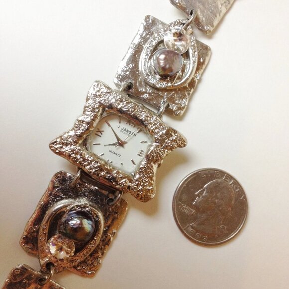 Silver Square Watch Crystal Gemstone Handcrafted Unique Wristwatch New Gift - Picture 4 of 5